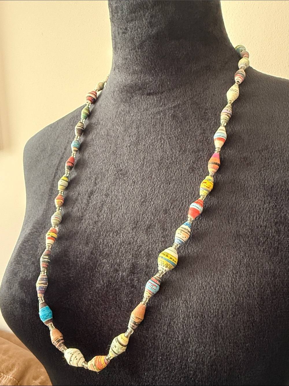 Handmade Multicolor Paper Bead Necklace – Colorful Casual Women’s Necklace